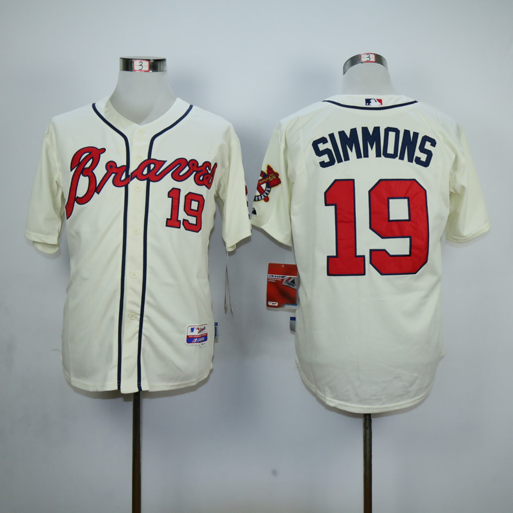 Men Atlanta Braves #19 Simmons Cream MLB Jerseys->youth mlb jersey->Youth Jersey